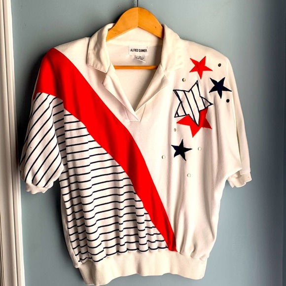 Alfred Dunner | Vintage Studded Star Stripes Red White Blue Top size M - Picture 6 of 8
